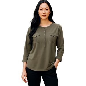 Gerard Darel Designer Olive Green Blouse | Pullover Cotton Silk  | Size X-Large